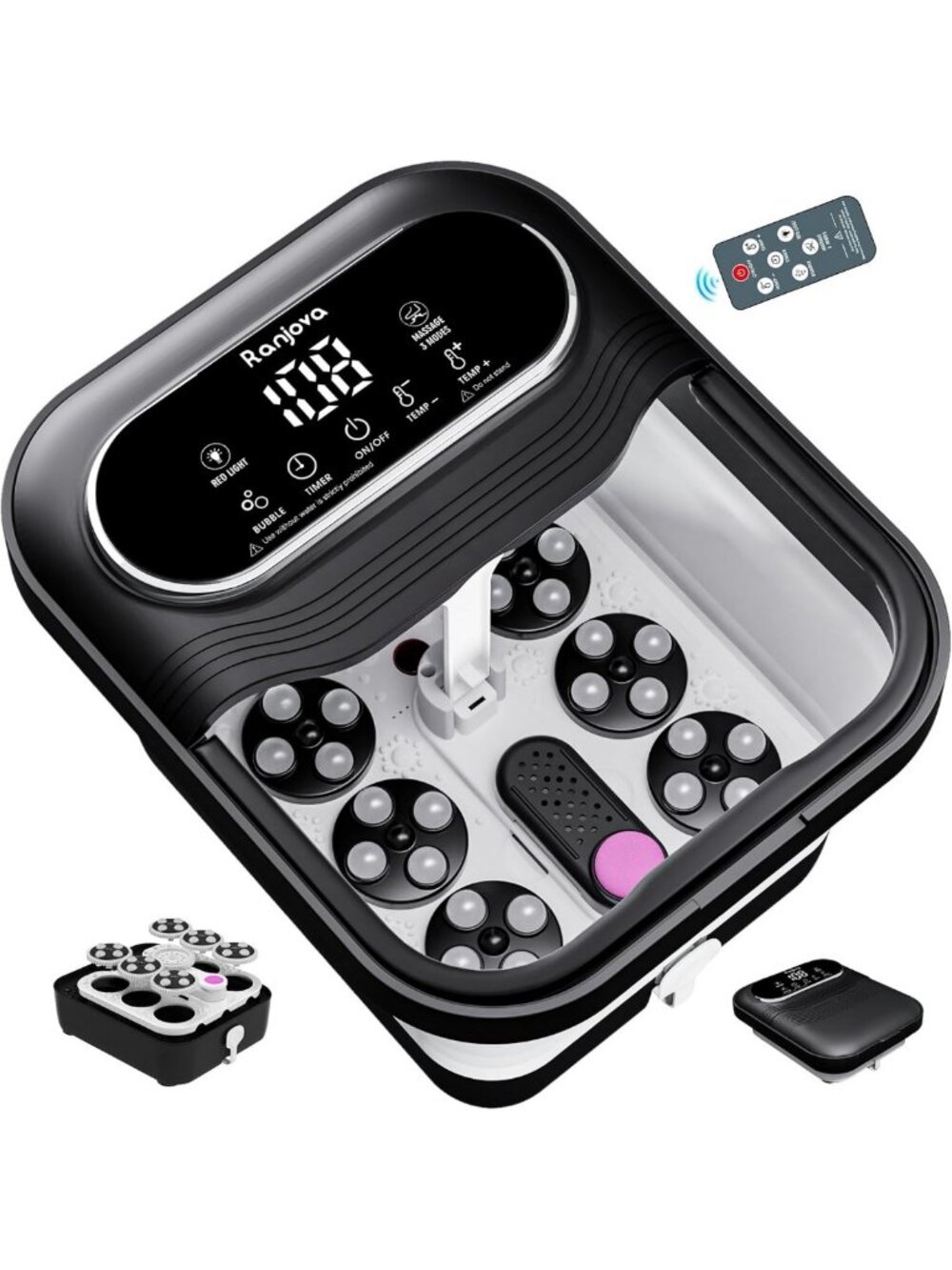 Electric Foot Spa Massager with Heat & Bubbles, Remote Control Relaxation